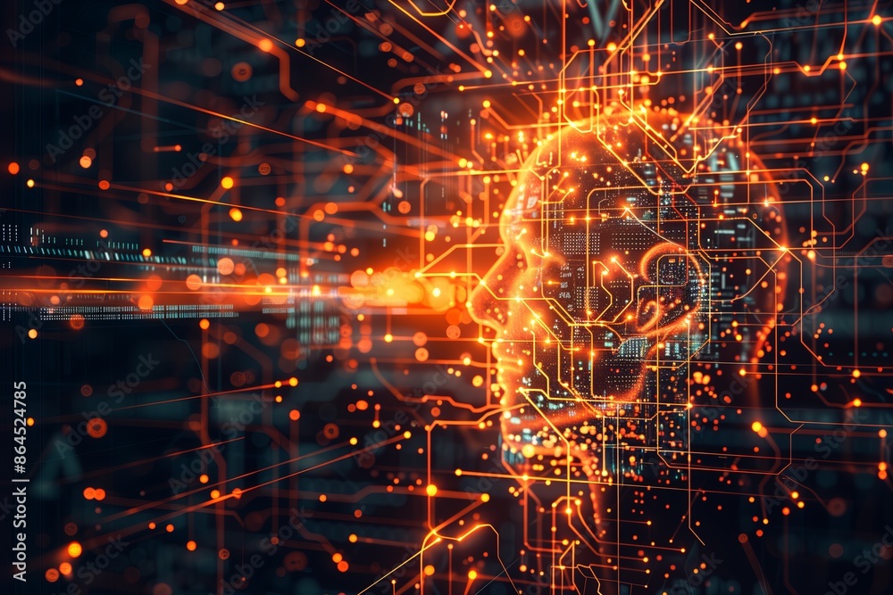 Poster Digital intelligence, artificial brain. AI computing, futuristic concepts. Robotic learning, science machines. Cyberspace business, network minds. Blue data, human innovations.