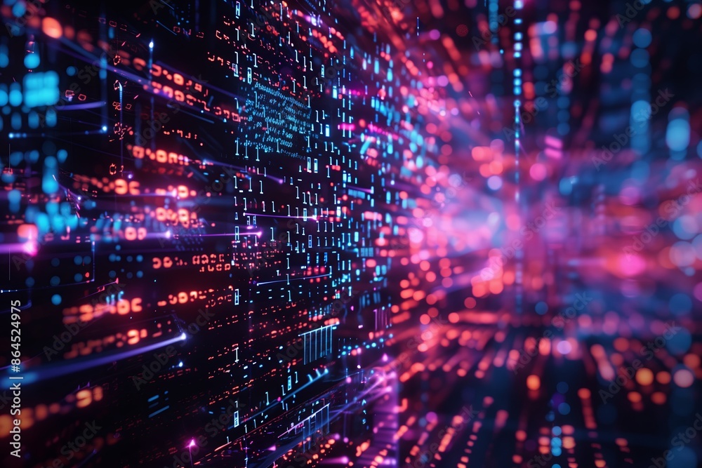 Poster Digital technology, networking science. Abstract cyberspace, futuristic information. Blue business concepts, web communications. Binary backgrounds, cyber future. Data design,
