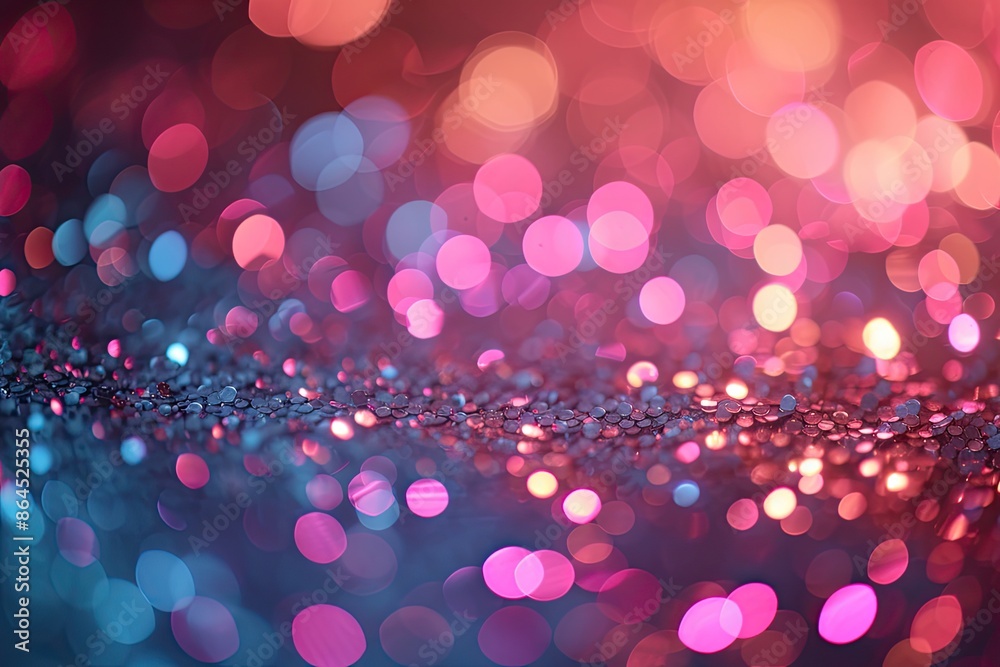 Poster a blurry background with a blue and purple color, background with holographic glitter and bokeh ligh