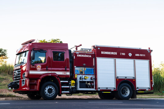 Marilia, Sao Paulo, Brazil. June 10, 2024. Sao Paulo state fire department truck parked on a street in the city of Marilia, SP