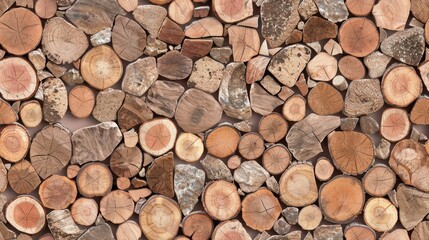 A wall made entirely of wood chips, with both circular and irregularly shaped pieces of wood SEAMLESS PATTERN