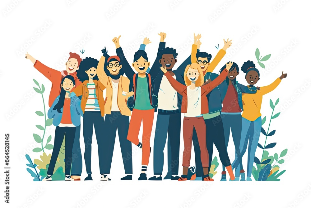 Aufkleber a group of people standing together in a line, illustrate the diversity and inclusivity in a mass vo