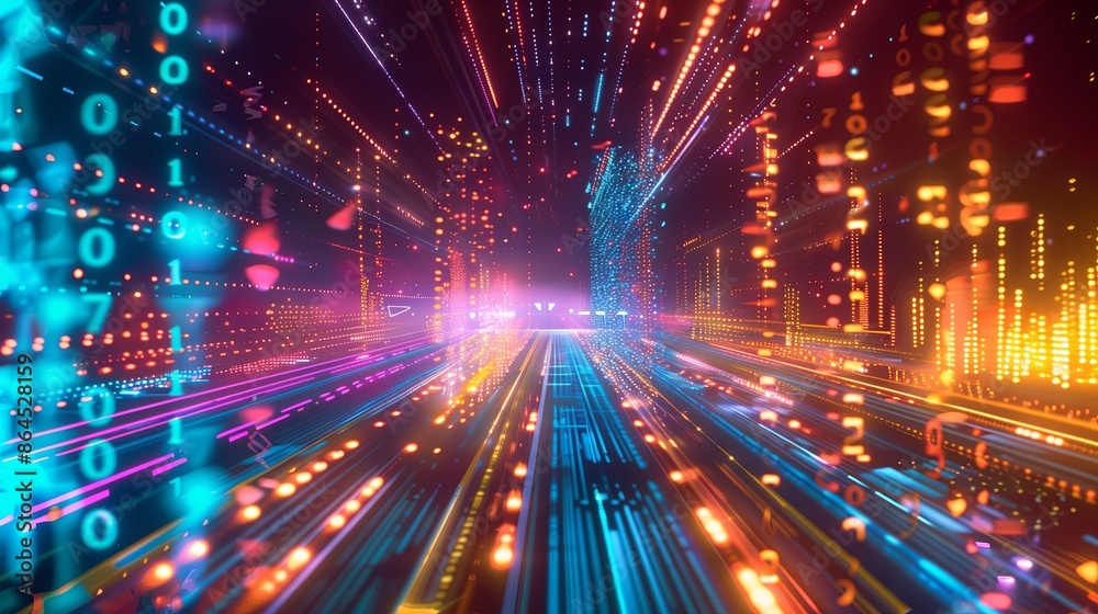 Poster futuristic abstract tunnel. modern technology, glowing neon lights. digital network design, blue spa
