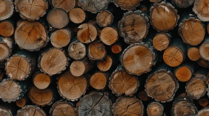 A close-up image of a stack of wooden logs. The logs are arranged in a random pattern, and the bark is visible SEAMLESS PATTERN
