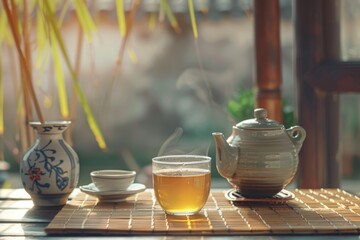 Tea and Teapot on Table
