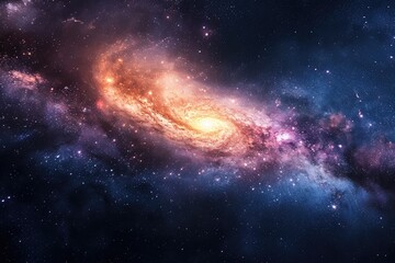 Fototapeta premium a spiral galaxy with a bright center surrounded by stars, Outer space with distant galaxies, nebulas, and stunning astronomical phenomena