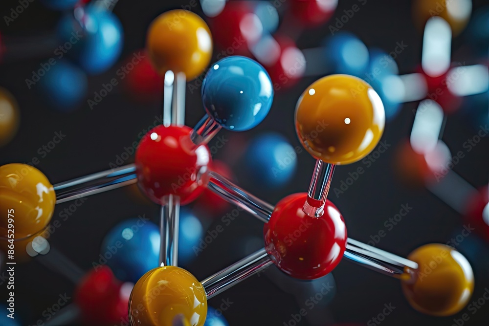 Poster a close up of a bunch of balls and a molecule, study the principles of coordination chemistry