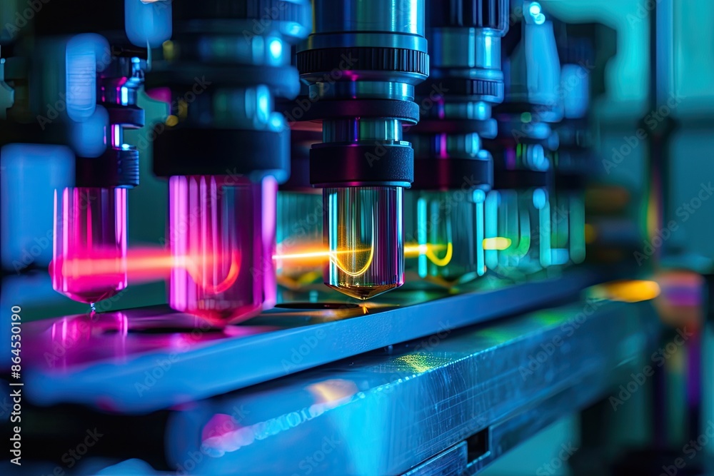 Aufkleber a man in a lab coat is looking at a microscope, study the principles of spectroscopy