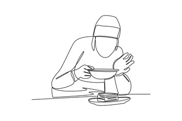 Obraz premium Continuous one line drawing of chef activities in the kitchen. Healthy organic food concept single line draw graphic design vector illustration