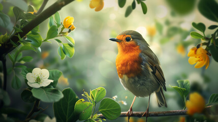 A charming bird in the midst of nature, birds bring life to the garden, a bird's eye view of the garden