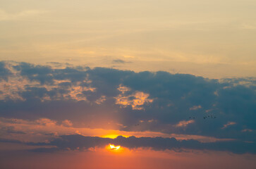 Sunrise, magnificent sunrise with its beautiful colors in winter Brazil, natural light, selective focus.