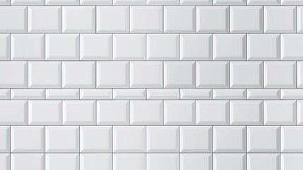 A close-up photograph of a white subway tile wall with recessed grout lines. The tiles are arranged in a traditional brick pattern, creating a clean and modern look SEAMLESS PATTERN