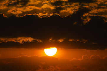 Sunrise, magnificent sunrise with its beautiful colors in winter Brazil, natural light, selective focus.