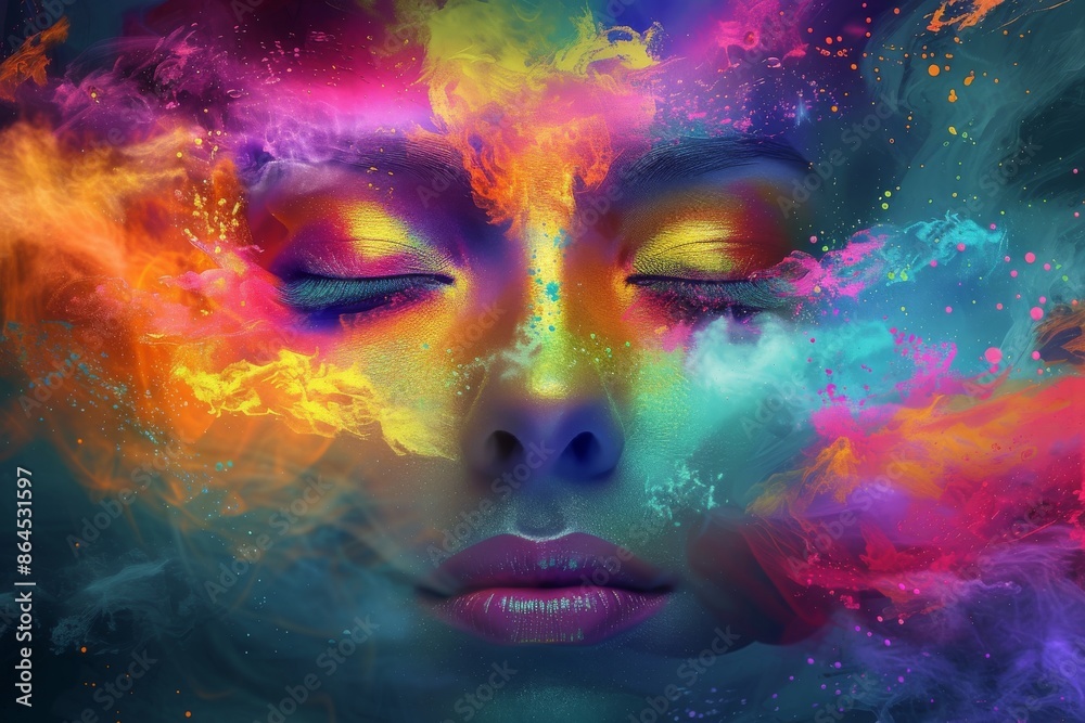 Aufkleber a colorful cloud background with a computer screen, colorful, abstract visualization of mind positiv