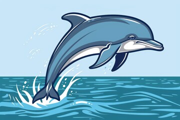 Obraz premium A detailed depiction of a dolphin jumping out of the water, isolated with room for text on a clean backdrop