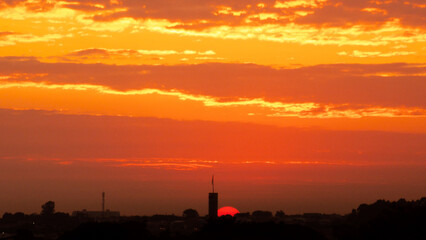 Sunrise, magnificent sunrise with its beautiful colors in winter Brazil, natural light, selective focus.