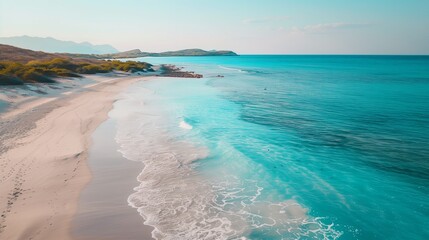 Obraz premium Sea and beach vacation, tropical islands. Summer travel, blue coasts. Nature s beauty, turquoise waters. Holiday destinations, aerial views. Shoreline paradise, tourism bays.