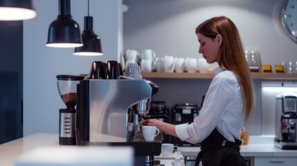 An office manager organizing a coffee station for coworkers