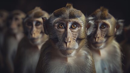 portrait of 5 monkeys soft-focused