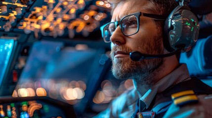 Airline pilot in cockpit close up