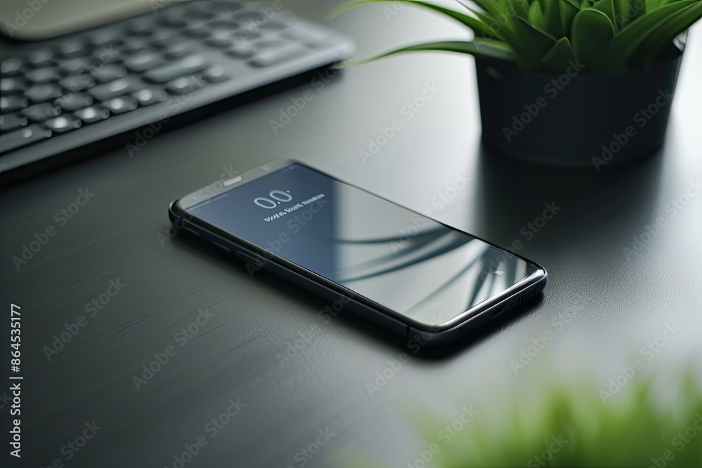 Aufkleber a cell phone sitting on top of a wooden desk, new release smartphone resting on a desk with its dist