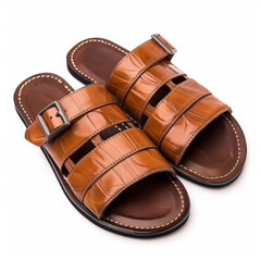 A pair of fashionable leather sandals, isolated on white background