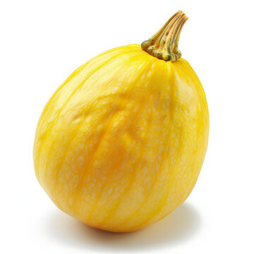 A whole, fresh spaghetti squash with a smooth, yellow skin, isolated on white background