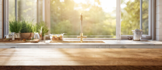 Kitchen background top counter interior wood blur home wooden empty room light white. Top kitchen product background desk modern window food display design texture tabletop restaurant board wall space