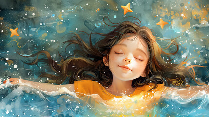 Cute Girl Floating in the Water