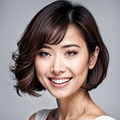 Naklejka premium Close up portrait of beautiful young smiling Asian woman 