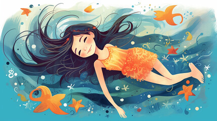 Cute Girl Floating in the Water