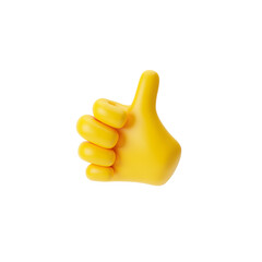 Yellow emoji hand showing thumb up or like gesture isolated over transparent background, png. 3d rendering.