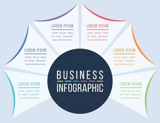 Infographic design 6 Steps, objects, elements or options circle infographic template for business information