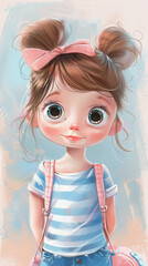 Freckled Anime Girl with Pink Bows and Backpack