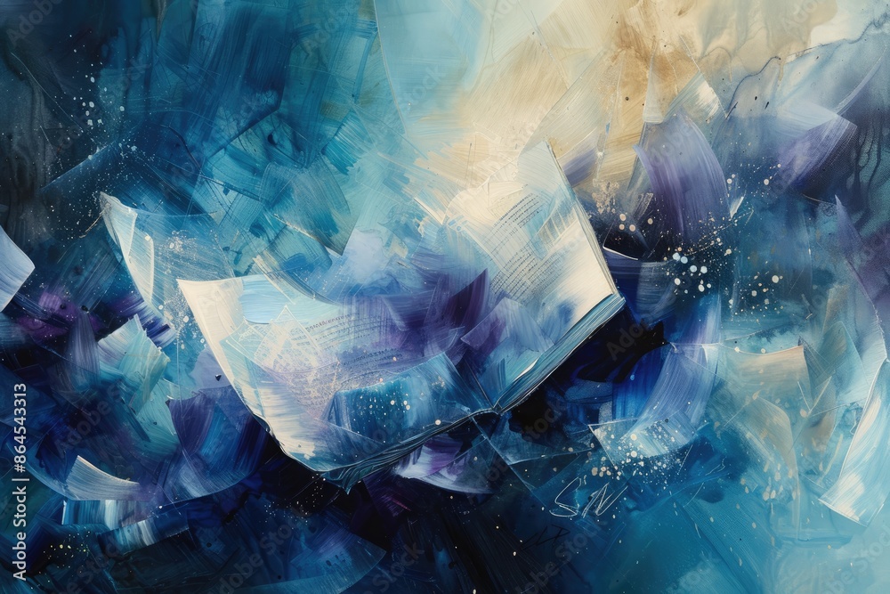 Aufkleber an open book with smoke coming out of it, Paint an abstract image evoking the feel of deep immersion when engrossed in a captivating book