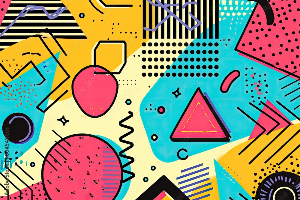Leinwandbilder a colorful pattern with geometric shapes, Retro styled Y2K inspired shapes and symbols in a pop art approach