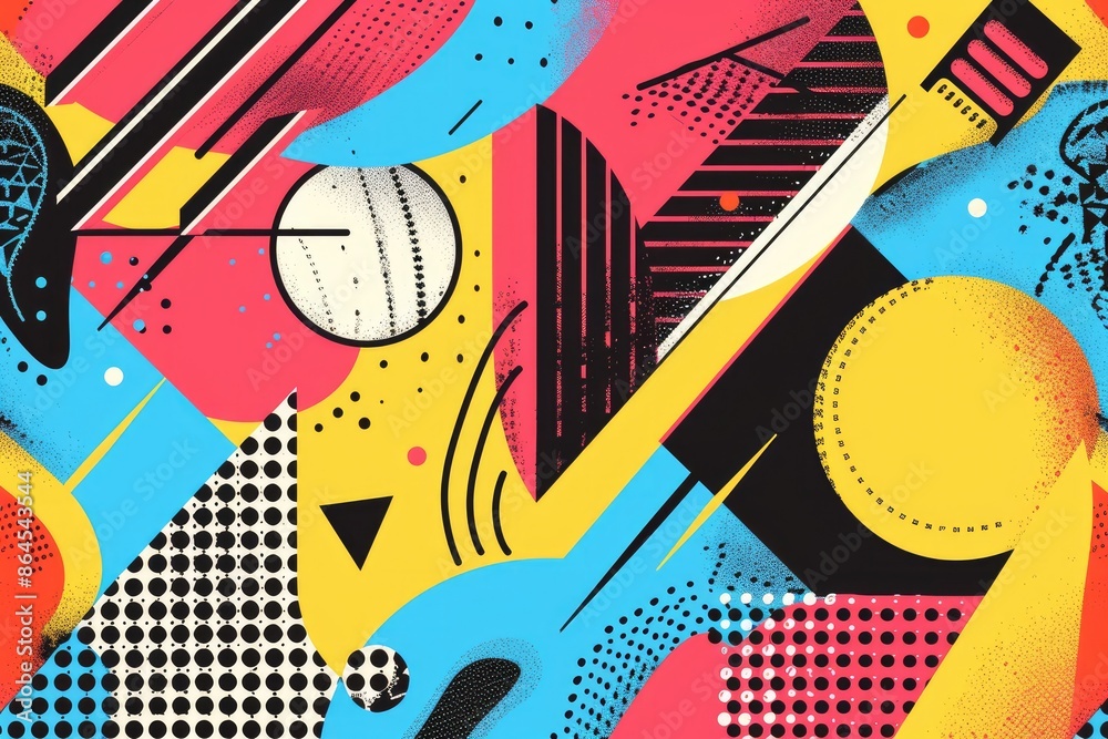 Leinwandbilder a colorful pattern with geometric shapes, retro styled y2k inspired shapes and symbols in a pop art 