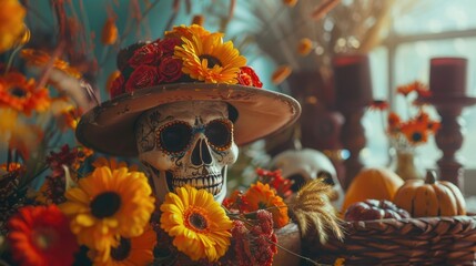 Skull with flower hat