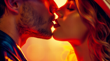 a man and a woman in love kiss, international Valentine's Day, world kiss day, couple relationships, sexy people kissing