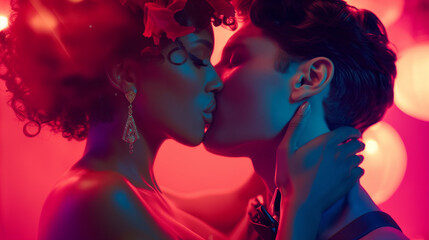 a man and a woman in love kiss, international Valentine's Day, world kiss day, couple relationships, sexy people kissing