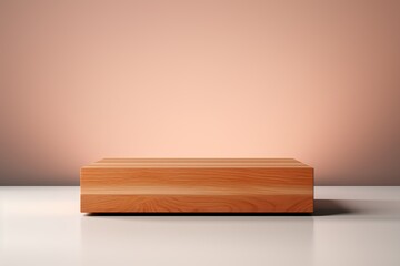A wooden box is sitting on a white surface