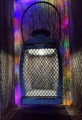 colorful old metal gate in the night