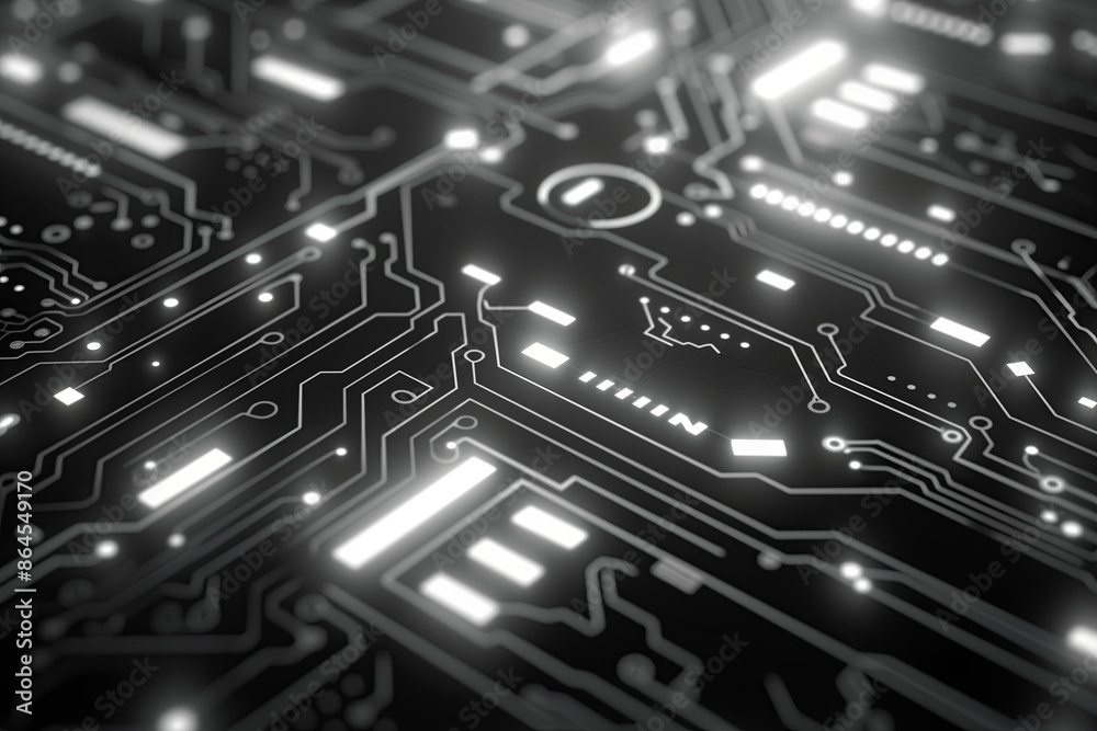 Aufkleber Technology in computer electronics with circuit board. Motherboard processor in background abstract digital tech. Communication hardware in blue industry design. Equipment
