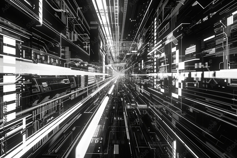 Poster Technology in futuristic abstract background. Light and future in modern design. Digital city perspective space concept with business connection structure. Science in urban virtual