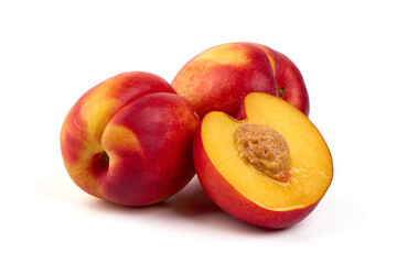 Sweet juicy apricots, ripe nectarines, isolated on white background.