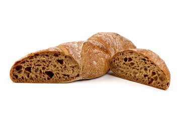 Ciabatta bread, italian wheat bread, isolated on white background. High resolution image.