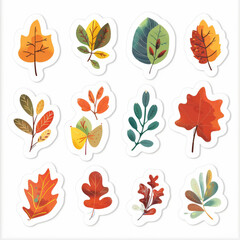 Fototapeta premium Autumn Leaf Stickers Set for Crafting and Decoration