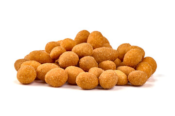 Crunchy coated peanuts, isolated on white background.