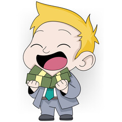 Cheerful Cartoon Businessman Celebrating Passive Income