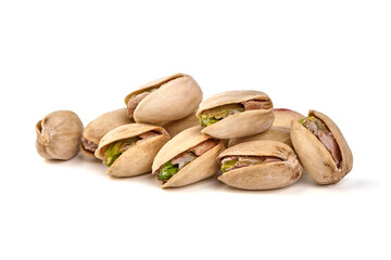 Pistachio nuts, isolated on white background. High resolution image.